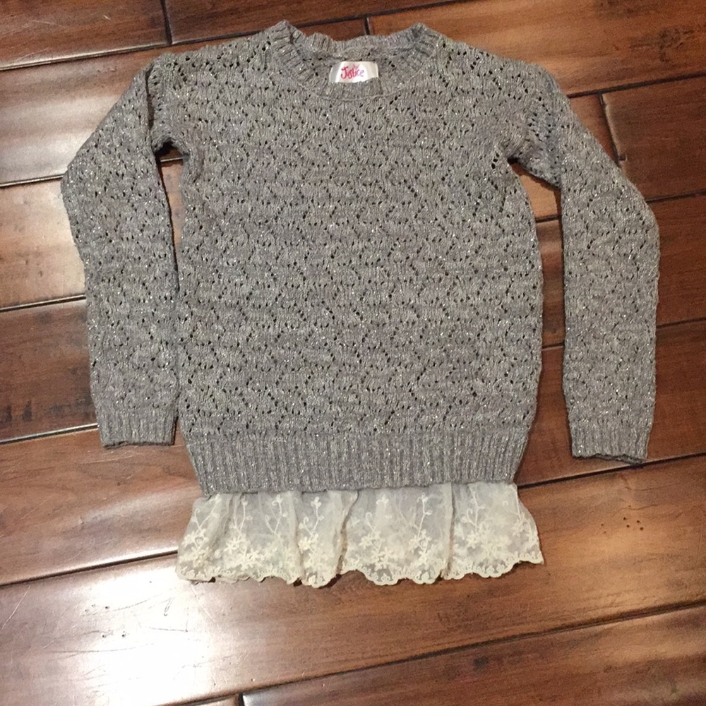 Girls size 8 sweater with lace bottom